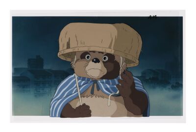 699. Bunta Original Production Cel on Fine Art Gicl&eacute;e Background ### POM POKO (1994)