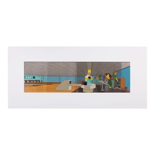 266. Homer, Lenny and Carl at the Bowlerama Original Production Cel on Key Master Production Background from "Hello Gutter, Hello Fadder" (20th Century Fox Animation, 1999) ### SIMPSONS, THE (TV SERIES, 1989-PRESENT)
