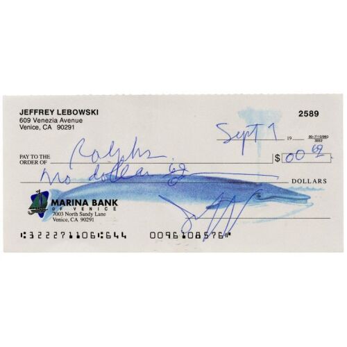 48. The Dude's (Jeff Bridges) Handwritten Check ### THE BIG LEBOWSKI (1998)