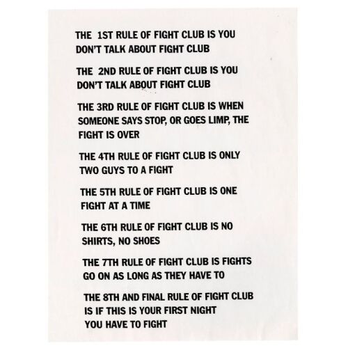 108. Fight Club Rules Sheet ### FIGHT CLUB (1999)