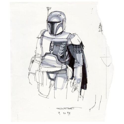 343. Hand-Drawn Jay Shuster Jango Fett (Temuera Morrison) Concept Sketch ### STAR WARS: ATTACK OF THE CLONES (2002)