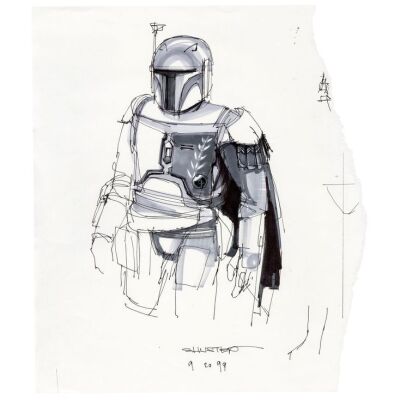 343. Hand-Drawn Jay Shuster Jango Fett (Temuera Morrison) Concept Sketch ### STAR WARS: ATTACK OF THE CLONES (2002)