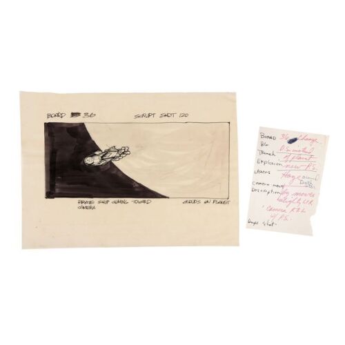 347. Hand-Drawn Joe Johnston Millennium Falcon Storyboard No. 36 with Handwritten George Lucas Note ### STAR WARS: A NEW HOPE (1977)