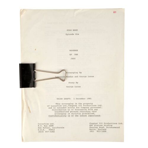 364. Howard Kazanjian Collection: Third Draft "Revenge of the Jedi" Script ### STAR WARS: RETURN OF THE JEDI (1983)