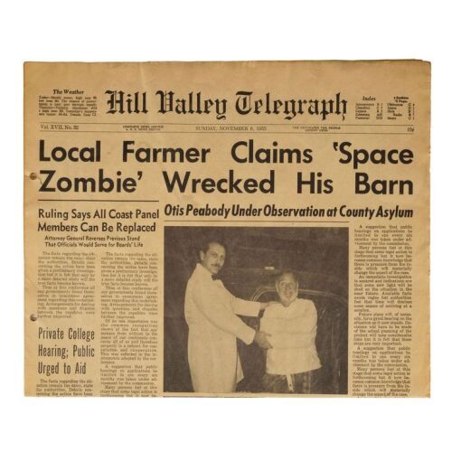 476. Planet Hollywood Collection: Production-Made Otis "Pa" Peabody (Will Hare) Hill Valley Telegraph Newspaper Cover ### BACK TO THE FUTURE (1985)