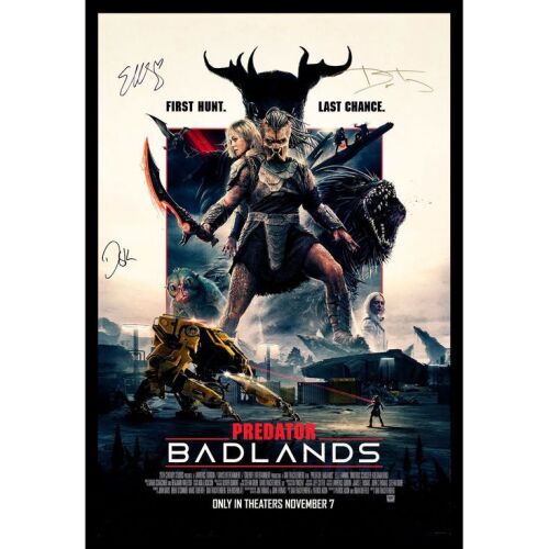 2134. Elle Fanning, Dan Trachtenberg, and Dimitrius Schuster-Koloamatangi-Autographed One-Sheet Poster ### PREDATOR: BADLANDS (2025)