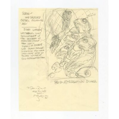 2241. William Plumb Collection: Hand-Drawn Michael Kaluta Mon Calamari Trading Card Concept Sketch with Signed Card ### STAR WARS TOYS