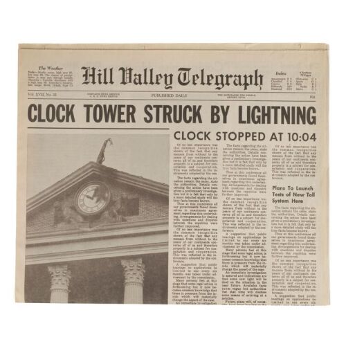 474. Production-Made "Clock Tower Struck By Lightning" Hill Valley Telegraph Newspaper Cover ### BACK TO THE FUTURE (1985)