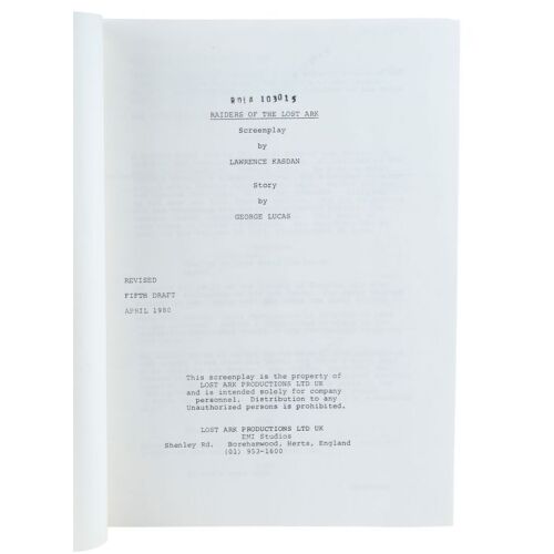 874. Howard Kazanjian Collection: Bound Revised Fifth Draft Studio Copy Screenplay c. 1990s ### INDIANA JONES AND THE RAIDERS OF THE LOST ARK (1981)