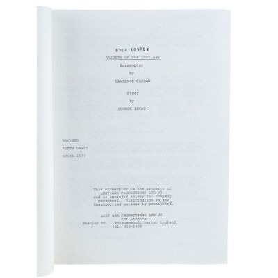 874. Howard Kazanjian Collection: Bound Revised Fifth Draft Studio Copy Screenplay c. 1990s ### INDIANA JONES AND THE RAIDERS OF THE LOST ARK (1981)
