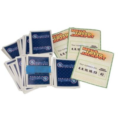 952. Hugo "Hurley" Reyes' (Jorge Garcia) Set of Three Mega Lotto Jackpot Tickets with Oceanic Airlines Playing Cards ### LOST (T.V. SERIES, 2004 - 2010)