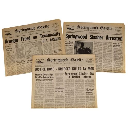 1014. Set of Three Freddy Krueger (Robert Englund) Springwood Gazette Newspapers ### A NIGHTMARE ON ELM STREET 2: FREDDY'S REVENGE (1985)