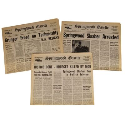 1014. Set of Three Freddy Krueger (Robert Englund) Springwood Gazette Newspapers ### A NIGHTMARE ON ELM STREET 2: FREDDY'S REVENGE (1985)