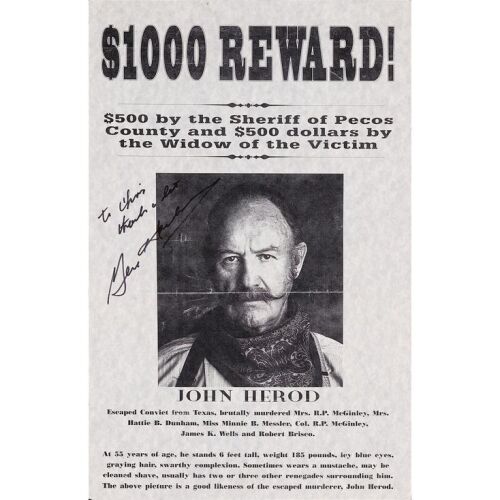 1073. Gene Hackman-Autographed John Herod "Reward" Poster ### THE QUICK AND THE DEAD (1995)