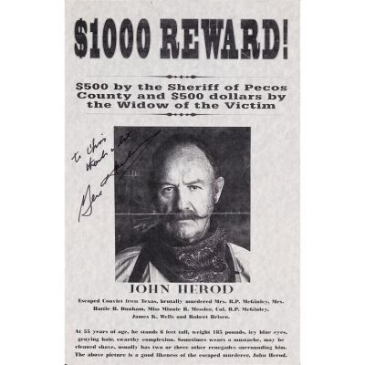 1073. Gene Hackman-Autographed John Herod "Reward" Poster ### THE QUICK AND THE DEAD (1995)