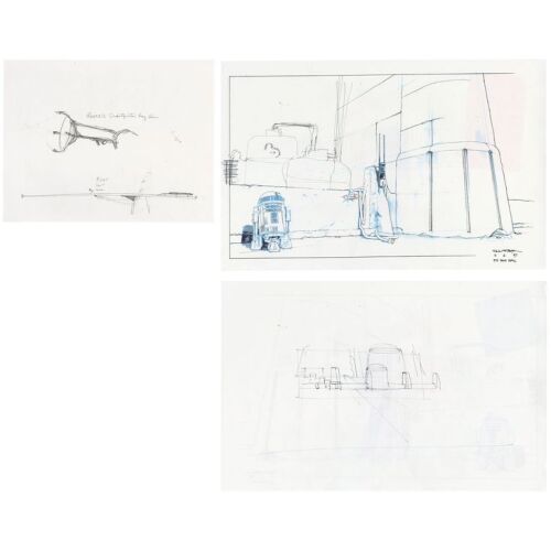 1186. Printed George Lucas Weaponry Concept Sketch with Printed Lucas-Altered "Pit Row Wall" Concept Sketch ### STAR WARS: ATTACK OF THE CLONES (2002)