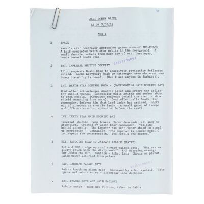 1207. Howard Kazanjian Collection: "Jedi Scene Order" Document ### STAR WARS: RETURN OF THE JEDI (1983)