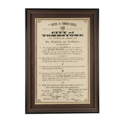 1271. Framed Key Cast-Autographed Production-Made City of Tombstone Common Counsel Laws Notice ### TOMBSTONE (1993)