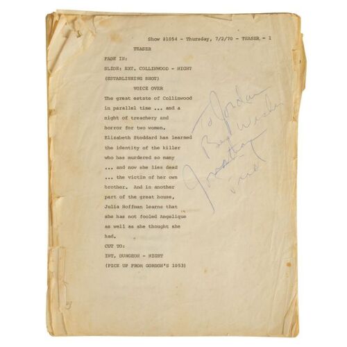2048. Jonathan Frid-Autographed Episode Script ### DARK SHADOWS (T.V. SERIES, 1966 - 1971)