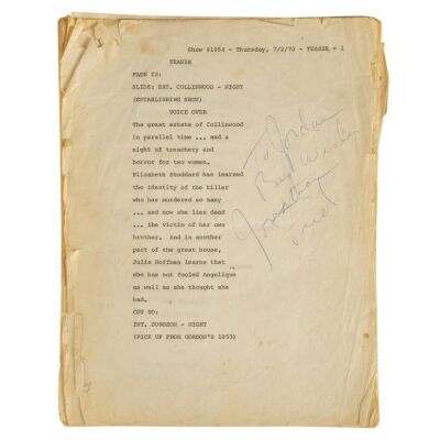 2048. Jonathan Frid-Autographed Episode Script ### DARK SHADOWS (T.V. SERIES, 1966 - 1971)