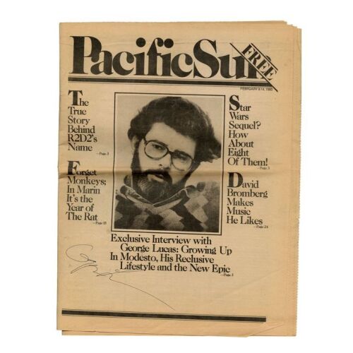 2062. Miki Herman Collection: Autographed Pacific Sun Newspaper and Printed San Francisco Chronicle Page ### GEORGE LUCAS