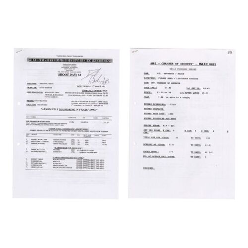 2079. Daniel Radcliffe-Autographed Shooting Schedules ### HARRY POTTER AND THE CHAMBER OF SECRETS (2002)