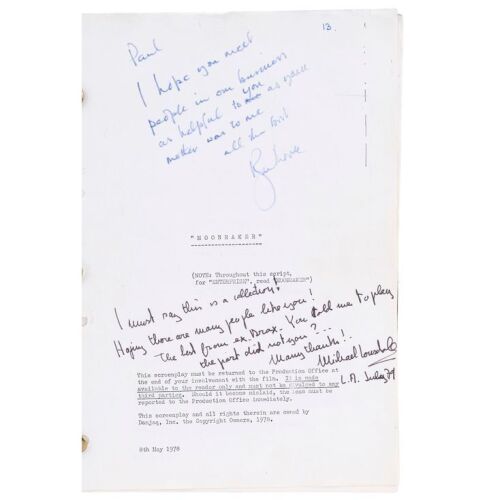 2093. Roger Moore and Michael Lonsdale-Autographed Script ### JAMES BOND: MOONRAKER (1979)