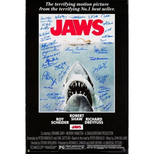 2094. Cast and Crew-Autographed Poster ### JAWS (1975)