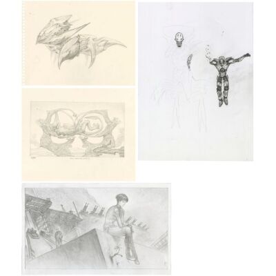 1026. Set of Four Hand-drawn Keith Thompson, Wayne Barlowe, and Allen Williams Concept Sketches of Mako Mori (Rinko Kikuchi), Kaiju, and Jaeger ### PACIFIC RIM (2013)