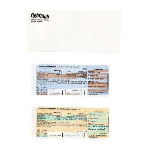 735A. Tyler Durden's (Brad Pitt) Pair of Boarding Passes with Production Envelope ### FIGHT CLUB (1999)
