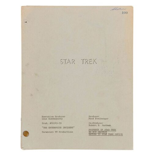 2162. Cast and Crew-Autographed "The Enterprise Incident" Script ### STAR TREK: THE ORIGINAL SERIES (T.V. SERIES, 1966 - 1969)