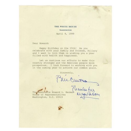 2038. Bill Clinton-Signed Birthday Note to Howard Berman ### BILL CLINTON