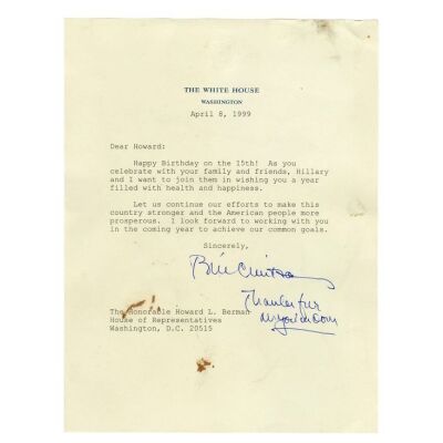 2038. Bill Clinton-Signed Birthday Note to Howard Berman ### BILL CLINTON