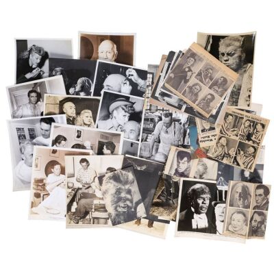711. Dick Smith Collection: Collection of 17 Photos and 22 Periodical Clippings Regarding Makeup Including Creatures, Historical Settings, Clowns, Bald Caps, and Beards ### VARIOUS PRODUCTIONS