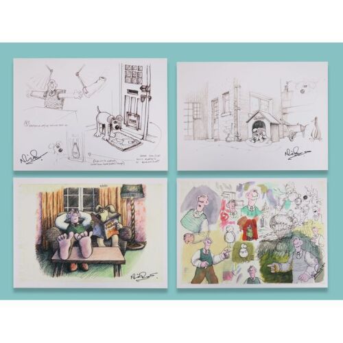 Lot # 9. Four Production Prints of Early Wallace and Gromit Concept and Character Development Art Signed by Nick Park ### WALLACE & GROMIT