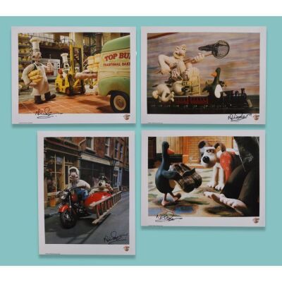 Lot # 20. Set of Four Colour PR Stills Signed by Nick Park ### WALLACE & GROMIT: THE WRONG TROUSERS (1993)/WALLACE & GROMIT: A CLOSE SHAVE (1995)/WALLACE & GROMIT: A MATTER OF LOAF AND DEATH (2008)