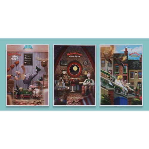 Lot # 26. Set of Three Poster Prints Signed by Nick Park ### WALLACE & GROMIT: A GRAND DAY OUT (1989)/WALLACE & GROMIT: THE WRONG TROUSERS (1993)/WALLACE & GROMIT: A MATTER OF LOAF AND DEATH (2008)