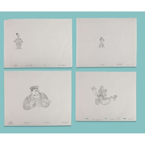 Lot # 34. Four Hand-Drawn Layout Artworks of Ginger, Rocky, Mr Tweedy and Mrs Tweedy ### CHICKEN RUN (2000)