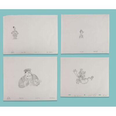 Lot # 34. Four Hand-Drawn Layout Artworks of Ginger, Rocky, Mr Tweedy and Mrs Tweedy ### CHICKEN RUN (2000)