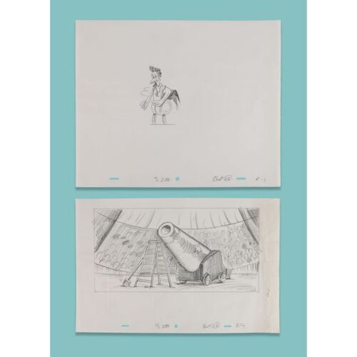 Lot # 36. Pair of Hand-Drawn Layout Artworks of Rocky and the Circus ### CHICKEN RUN (2000)