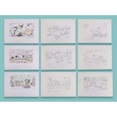 Lot # 39. Set of Nine Hand-Drawn Character Concept Artwork by Sylvia Bull ### CREATURE COMFORTS (T.V. SERIES, 2003&ndash;2006)