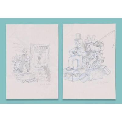Lot # 66. Pair of Hand-Drawn Concept Artworks by Michael Salter ### WALLACE & GROMIT COMIC STRIP (2005-2007)