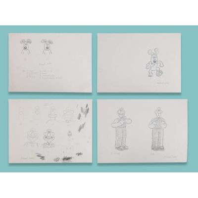Lot # 70. Collection of Four Pages of Hand-Drawn Concept Artwork by Michael Salter ### WALLACE & GROMIT COMIC STRIP (2005-2007)