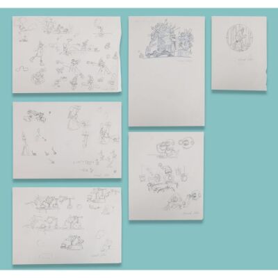 Lot # 72. Collection of Six Pages of Hand-Drawn Concept Artwork by Michael Salter ### WALLACE & GROMIT COMIC STRIP (2005-2007)