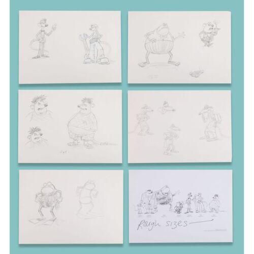 Lot # 75. Collection of Five Pages of Hand-Drawn Character Concept Artwork by Michael Salter ### FLUSHED AWAY (2006)