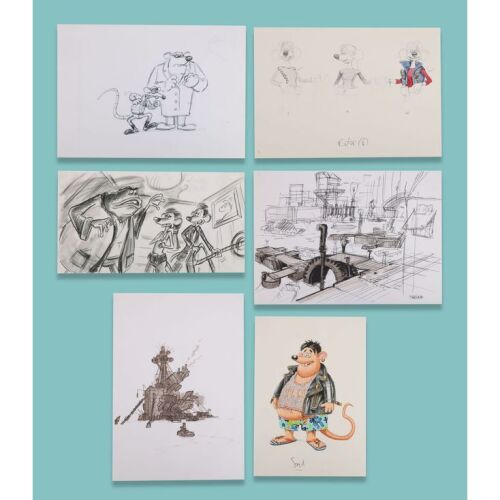 Lot # 77. Collection of Six Hand-Drawn and Hand-Painted Colour Concept Artwork and Location Designs by Darrell Warner, Sylvia Bennion and Michael Salter ### FLUSHED AWAY (2006)