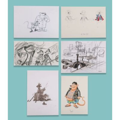 Lot # 77. Collection of Six Hand-Drawn and Hand-Painted Colour Concept Artwork and Location Designs by Darrell Warner, Sylvia Bennion and Michael Salter ### FLUSHED AWAY (2006)