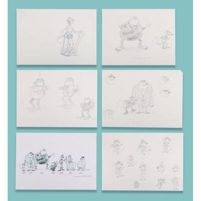 Lot # 79. Collection of Five Pages of Hand-Drawn Character Concept Artwork ### FLUSHED AWAY (2006)
