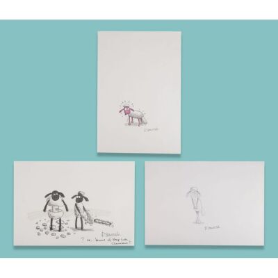 Lot # 92. Three Pages of Shaun Character Development Artwork Hand-Drawn and Hand-Painted by Richard Starzak ### SHAUN THE SHEEP (TV SERIES, 2007-2025)