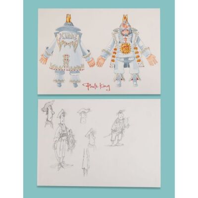 Lot # 123. Pirate King Hand-Painted Principal Colour Concept Artwork with Hand-Drawn Character Sketches ### PIRATES! IN AN ADVENTURE WITH SCIENTISTS! THE, (2012)